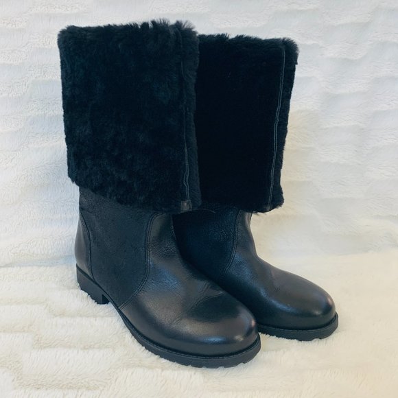 Pour La Victoire Shoes - POUR LA VICTOIRE BLACK LEATHER & SHERPA BOOTS 8